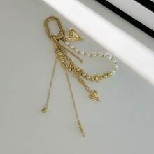 1pc Women's New Ins-Style Faux Pearl & Sequin Heart Pendant Keychain, Fashionable Unique Bag Charm - Multicolor - View 7