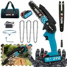 Motosierra Inalámbrica de Mano 6 Pulgadas(780W), con 3 Cadenas y 1 Batería de Litio Recargable de 21V, 1 Par de guantes, 1 Gafas de protección,1 Cargador, Motosierra Eléctrica Portátil para Jardinería, Cortar Ramas de Arboles, Madera,Mini Motosierra Inalámbrica Portatil 6Inch 21v,Motosierra eléctrica recargable motosierra eléctrica multifunción portátil - Azul - Ver 9
