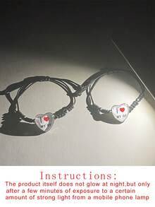 ATLVXJL 2pcs/Set Glow-In-The-Dark Friendship/Couple Heart Letter Beaded Braided Bracelet Set, Suitable For Daily Wear And Valentine's Day Gift - Multicolor - View 8