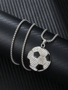 1pc Sports Style Creative Rhinestone Football Pendant Necklace, Fashionable Hip-Hop Sweater Chain, Unisex - Football Pendant Necklace - View 3