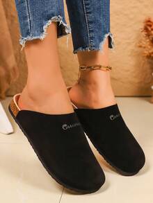 女士时尚穆勒鞋，春季厚底厚底木屐，户外闭趾套脚凉鞋，哑光皮革轻便高品质无后跟凉鞋 - 黑色 - 查看 5