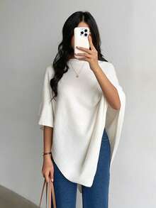 2025 Simple Comfortable Shawl Top, Elegant And Dignified, Spring/Autumn Fashion Elegant Loose Knit Shawl Top, Women, Loose Fit, Lightweight, Autumn, Casual Travel Beach Versatile Style - Beige - View 9