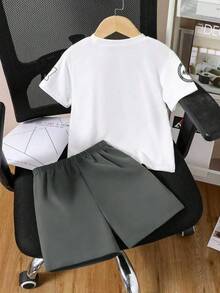 Young Boy Letter Print Short Sleeve T-Shirt And Shorts - Grey - View 2