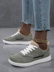 2026 New Women's Fashion Casual Shoes, Minimalist Lightweight Soft Sole Lace-Up Sneakers - Army Green - View 3