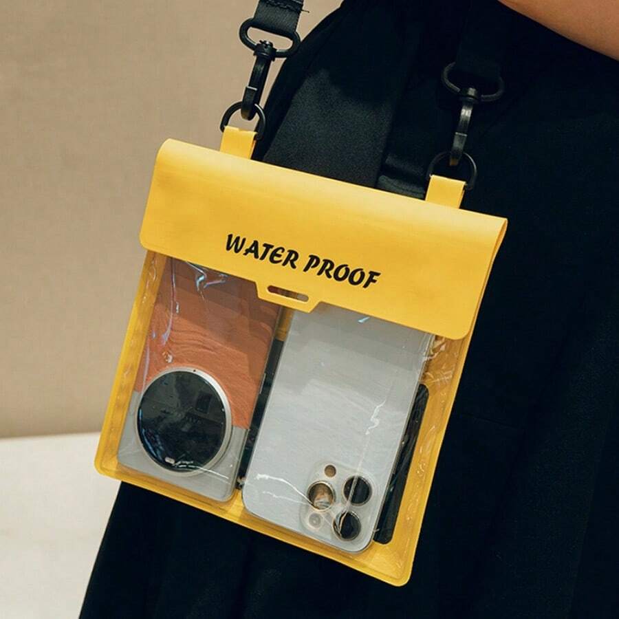 1pc Waterproof Phone Pouch Bag, Large Capacity Diagonal Shoulder Strap, Touchscreen Compatible, For Swimming - Multicolor - View 1