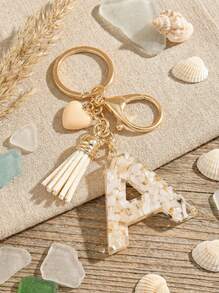 树脂字母钥匙扣，配心形流苏吊坠和龙虾扣，情人节礼物，女士钥匙扣单品装饰，爱情主题 - 送给朋友的理想之选。汽车配饰，包袋，魅力学院风，可爱哥特风，Y2K风格