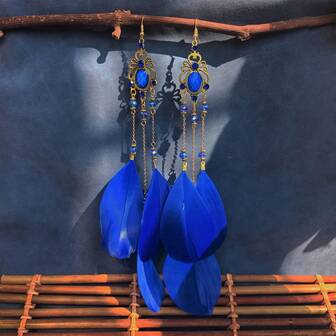 Pendientes de plumas extra largos exagerados de 23 cm, pendientes personalizados coloridos, pendientes largos y delicados que se balancean de manera romántica