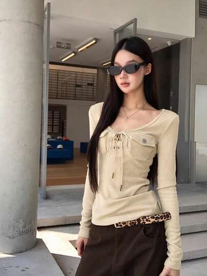 女士长袖T恤，修身轻盈，独特设计，适合秋冬季叠穿