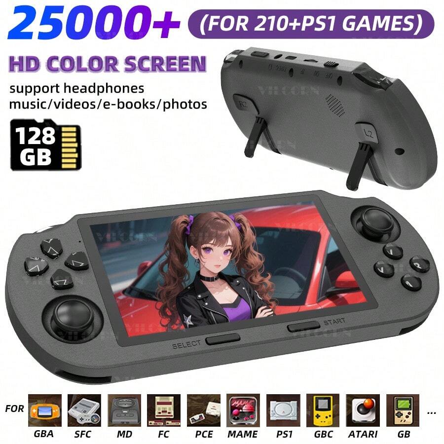 SF3000 128G Retro Handheld Game Console 4.5inch IPS Screen 854*480 Portable Video Game Console Linux System Support Emergency Charging&E-Book Readers - Black - View 1