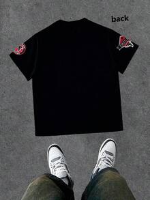 ATLANTA FALCONS EST. 1966 Men S Graphic Letter Print Crew Neck Short Sleeve T-Shirts, Suitable For Spring And Summer Wear, Perfect For Daily Casual Outings And Holiday Gift Giving - Black - View 2