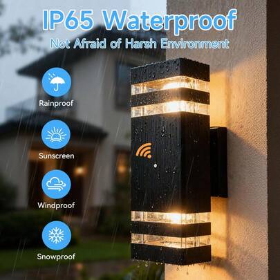 CANMEIJIA GU10 LED车库灯、户外壁灯、门廊灯、泛光灯、亚克力柱形设计、庭院装饰灯、室内壁灯，可选配人体感应器或光线感应器，IP65防水，适用于户外露台/楼梯/街道/室内/花园/客厅/浴室/厨房/卧室/走廊/内墙/外墙