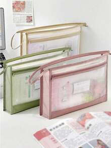 2026 Nueva bolsa organizadora de doble capa de gran , bolsa de almacenamiento de archivos de malla transparente A4 con cremallera, adecuada para estudiantes de primaria, secundaria y preparatoria, gran capacidad para libros de texto, cuadernos y exámenes, 3 opciones de color (azul, rosa, verde) - Multicolor - Ver 5