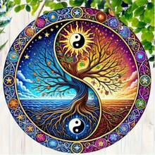 1pc Vintage Wooden Life Tree Sign - 19.99cm Round Wreath With Farmhouse Decor, Suitable For Home And Party Entrance, Perfect Gift For Friends, Holiday Hanging Decor, Seasonal Wall Art, No Power Required - Multicolor - View 4