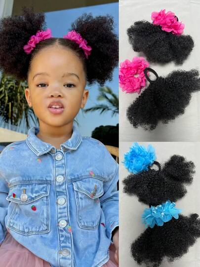 2 Packs Kids Hair With Rubber Band Headband Afro Puff Soft Hair Marley Kinky Bulk For Hair Girl With Elastic