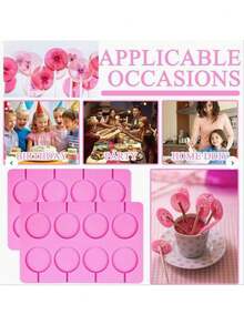 1pc/2pcs 8-Cavity Round Galaxy Lollipop Silicone Mold DIY Candy, Biscuit, Chocolate Lollipop And Cake Decoration Mold, DIY Candy, Suitable For Christmas Parties And Children's Birthdays And Other Activities - Pink - View 5