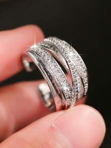 1pc Luxury Minimalist Twist Design Zirconia Adjustable Ring, Suitable For Women And Girls Everyday Wear - Silver - View 2