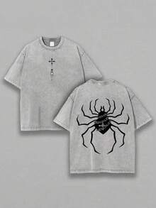 Phantom Troup Spiders Anime Manga Washed Heavy CottonT-Shirt, Gift For Anime Fan, Anime Lover,Manga Lover GiftGift For Him Gift For HeMenswear Clothing - 灰色 - 查看 1