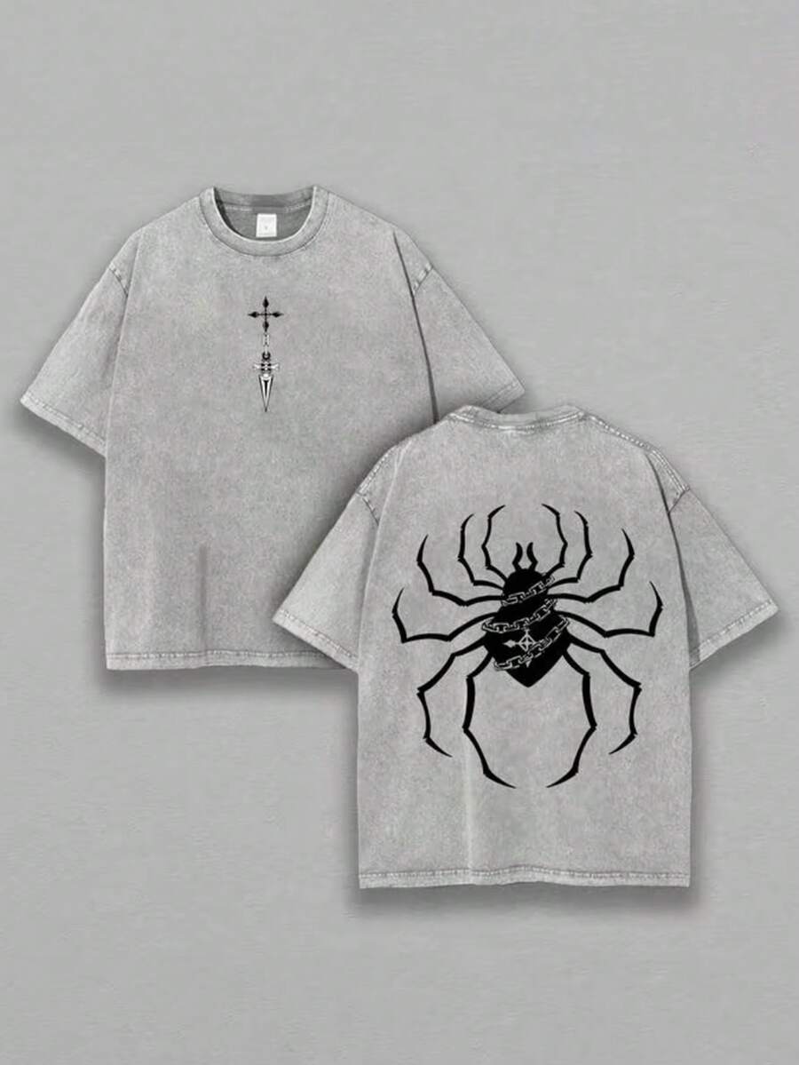 Phantom Troup Spiders Anime Manga Washed Heavy CottonT-Shirt, Gift For Anime Fan, Anime Lover,Manga Lover GiftGift For Him Gift For HeMenswear Clothing - 灰色 - 查看 1