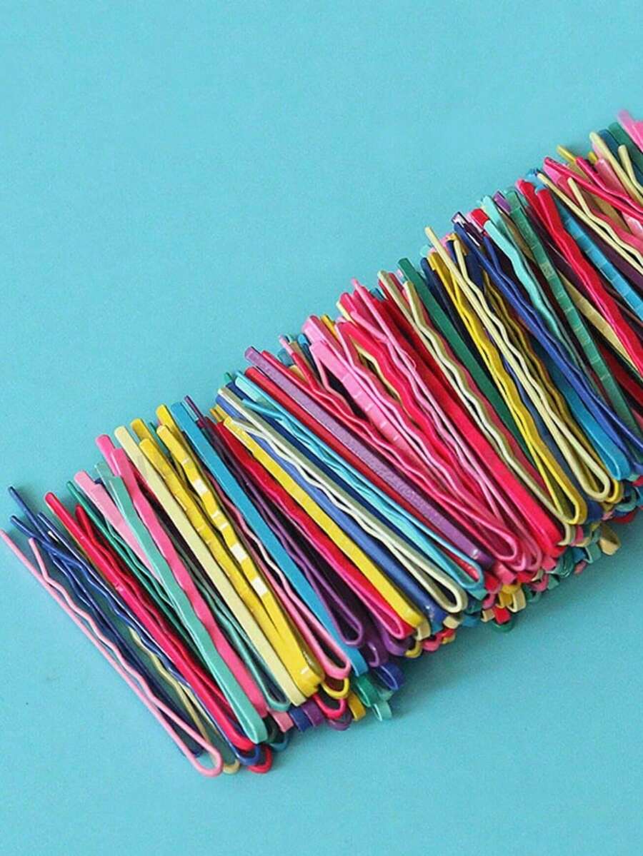 50 piezas/100 piezas Conjunto de accesorios para el cabello con clips de acero de colores y pasadores de onda, pinzas para el flequillo de las niñas, garras para el cabello, pasadores, horquillas, accesorios para la cabeza, verano, vacaciones, viajes - Multicolor - Ver 1