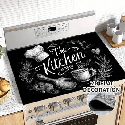 (Hot Selling!!!) 1pc Flat Stove Protector Mat, Rubber Non-Slip Heat Resistant Kitchen Utensil Pad, Suitable For Induction Cooktop, Glass Stove, Multi-Functional Scratch-Proof Mat, Also Can Be Used As Mouse Pad For Oven, Washing Machine And Dryer, As Well As Kitchen Decor.