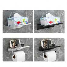 Portarrollos de papel higiénico, Soporte para pañuelos de hotel, Caja de pañuelos montada en la pared, Toallero sin taladro, Soporte para teléfono - Multicolor - Ver 4