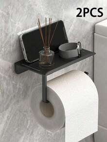1个塑料卫生纸架，壁挂式塑料置物架，免打孔自粘式纸巾架，多功能浴室收纳架，可作手机架、洗漱用品收纳架，易于安装的壁挂式卫生纸架，开学季必备