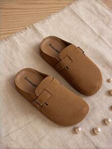 女士平底拖鞋，勃肯鞋风格，纯色闭趾拖鞋，休闲平底鞋，新品上市，独特拖鞋，凉鞋，时尚圆头搭扣装饰，一脚蹬穆勒鞋，秋季鞋款，鞋子，拖鞋，凉鞋，女士拖鞋，驼色拖鞋，女鞋，卡其色鞋，经典女鞋 - 駝色 - 查看 7