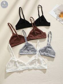 Set de 4 sujetadores sin costuras y sin aros, con copa delgada y cómoda, ropa interior sexy y con efecto de elevación para damas - Multicolor - Ver 2