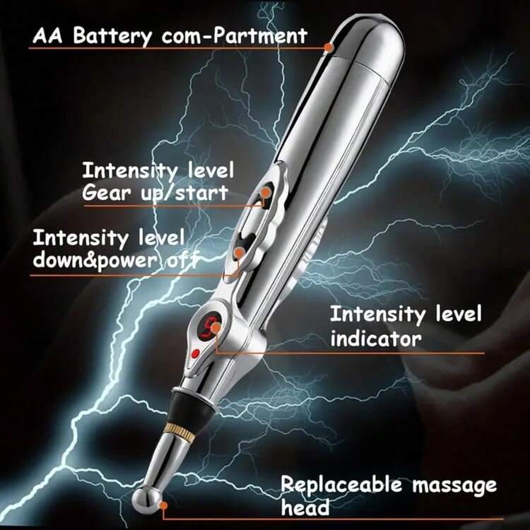 Professional TENS Muscle Stimulator, Electrode Pulse Relaxation Massager, With Personal Care Meridian Massage Pen, Laser Meridian Pen, 9-Level Acupoint Detector, EMS Energy Pulse Massage Pen - Silver - View 10
