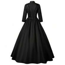 Women's Medieval Gothic Renaissance Dress Costume Queen Halloween Ball Gown Steampunk Corset Lace Up Victorian Era Dress - 黑色 - 查看 2
