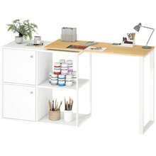 L-Shaped Desk, 360° Rotating Corner Desk With 2 Storage Cabinets, 2 Open Shelves, Computer Desk For Small Spaces, Study, Living Room, 150x40x75 Cm, White - 白色 - 查看 4