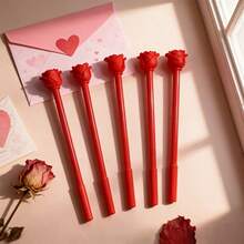 5/10pcs Valentine's Day Ballpoint Pens, Heart-Shaped Rose Cute Signature Pens, Student Back To School Stationery Pens, Holiday Gifts/Classroom Prizes/Party Favors, Random Styles - Multicolor - View 4