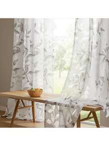 EstiloTendenciaMadison Park - Cortinas Transparentes Para Dormitorio, Modernas Y ContemporáNeas, De Lino Natural, 84 Pulgadas De Largo Para Sala De Estar, Cortina Transparente Moderna Con Ojales Cecily Botanical, 50 Pulgadas De Ancho X 84 Pulgadas De Largo, Paquete De 1 PanelCalidad PremiumVersióN Mejorada - hojas grises - Ver 10