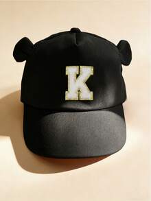 1pc Kids 26 Letter Embroidered Baseball Cap, Gold Thread Stitched Letter Design, Unisex Toddler Korean Style Snapback Sun Hat, 1-3 Years Old - Black - View 7