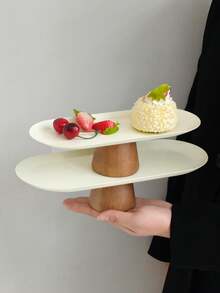 1pc Stainless Steel Oval Cream Bread Tray, Elegant Afternoon Tea Cake Stand, Rectangular Dessert Display & Storage Platter - Multicolor - View 2