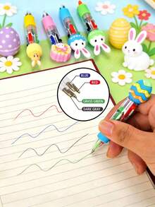 12pcs Easter Party Favor Pens, Multicolor 4-In-1 0.5mm Ballpoint Pens, Suitable For Office, Sports Enthusiasts, Back To School, Novelty Gifts, Gift Bag Fillers, Birthday Gifts, Easter Gift Exchange, Classroom School Prizes, Office Supplies - 彩色 - 查看 4