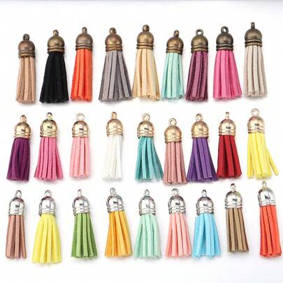 10/20个/包 韩式毛绒流苏 30-55mm，随机混色金属顶流苏吊坠配件，钥匙扣挂钩，DIY服装鞋包首饰工艺用品