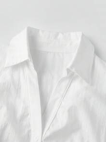 Womens Button Down Shirt - Slim Fit Ruffled Trim V Neck Short Sleeve Blouse For Summer Casual - 白色 - 查看 8