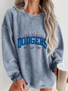 Valentine Outfits For Women, Los Angeles Dodgers Graphic, Oversized Long Sleeve Sweatshirt, Casual Streetwear Style, Essentials Hoodie - 藍色 - 查看 1