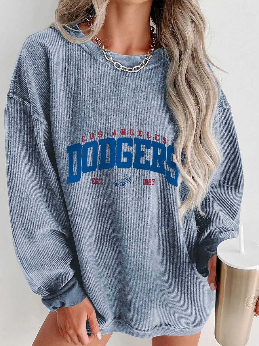 Valentine Outfits For Women, Los Angeles Dodgers Graphic, Oversized Long Sleeve Sweatshirt, Casual Streetwear Style, Essentials Hoodie - 藍色 - 查看 1
