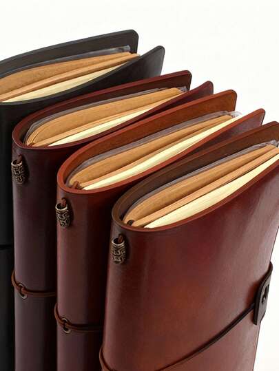 1 st. vintage anteckningsbok i PU-läder, A6 lösblad, vattentätt och dammtätt PU-läder, tomma kraftpapperssidor, levereras med dragkedja, kortfack och förvaringspåse, elegant och praktisk för studier och resor