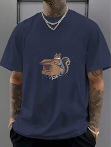 Esencial de  Camiseta de algodón negro con patrón de ardilla - Azul Marino - Ver 1