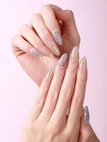 16片半固化凝胶美甲贴纸，优雅渐变星月闪粉美甲贴纸，适合秋冬季节，打造精致美甲，沙龙品质，时尚美甲用品，适合女性和女孩在假期、居家和约会中使用。