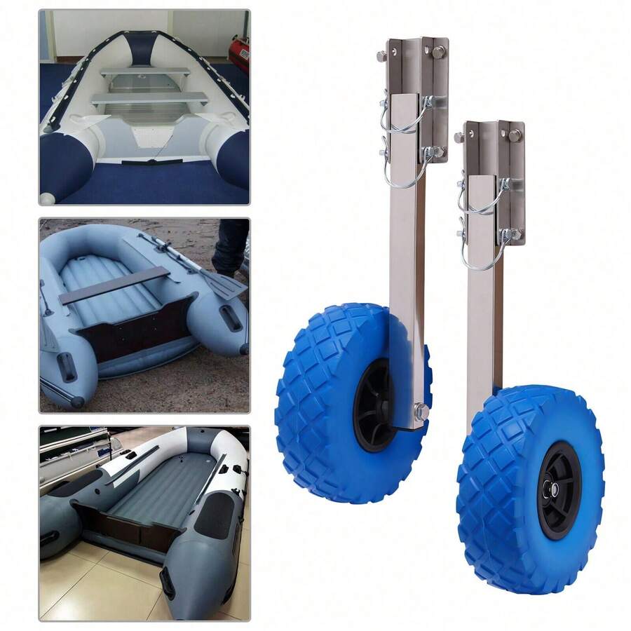 9.84in Inflatable Boat Starter Wheels Rear Wheels Foldable Stainless Steel Transport Wheels For Yacht Inflatable Boats, 330lbs Max Load - Blue - View 1