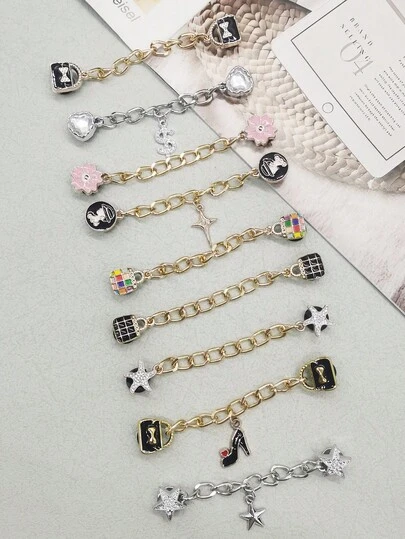 2pcs Colorful Luxury High Heel Shoes Handbag Shoe Chain DIY Decor Removable Rhinestone Heart Dollar Shape Wooden Clogs Shoe Clip Accessories Personalized Star Flower Shoe Clips Decoration For Christmas, Halloween, Valentine''s Day, Birthday, Holiday Party Gifts