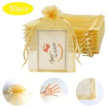 50/100pcs Large Organza Drawstring Bags, Gold Transparent Mesh Gift Bags Suitable For Christmas, Wedding, Party, Gift Packaging (Gold) - Multicolor - View 9