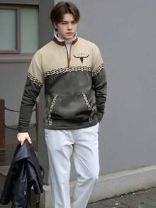 Men's Western Jacket - Embroidered Fur Pullover - Half-Zip Winter Standing Collar Retro Western Sweater With Pockets - SPS-BH-06 - Xem 2