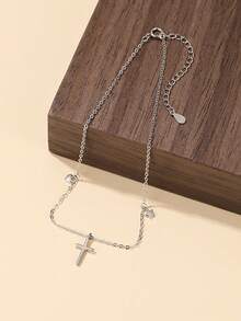 GAGAFEEL 1. Dây đeo mắt cá chân hình chữ thập trơn đơn giản và thoải mái bằng bạc sterling S925, hình trái tim và ngôi sao, đa năng cho nữ giới, phù hợp cho kỳ nghỉ hè, đi biển, đeo hàng ngày và làm quà tặng. - Bạc - Xem 6