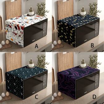 1pc Moon Line Print Pattern Microwave Oven Dust Cover, Decorative Dust Cover, Flat Printing, Linen Material, Non-Waterproof, With Side Pocket, Home Decor, Appliance Protection Decor, Easy To Use And Clean