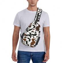 Cow Print Sling Bag For Women Crossbody Bag Cute Animal Skin Texture Black Brown Cowhide Sling Backpack For Men Abstract Animal Spots Pattern Shoulder Bag Gym Sports Travel HiFKing Daypack - BrownBlackWhite - 查看 7